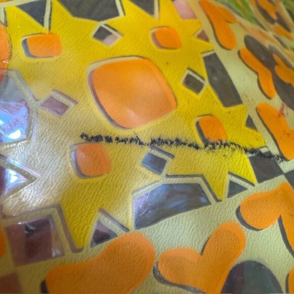 Colorful Mosaic Pattern Tote Bag With Red Handles Transparent Vinyl Exterior And - Picture 6 of 8